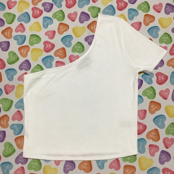 Mixed Threads Women’s White Ribbed One Shoulder Cropped Top Short Sleeve - Picture 1 of 3
